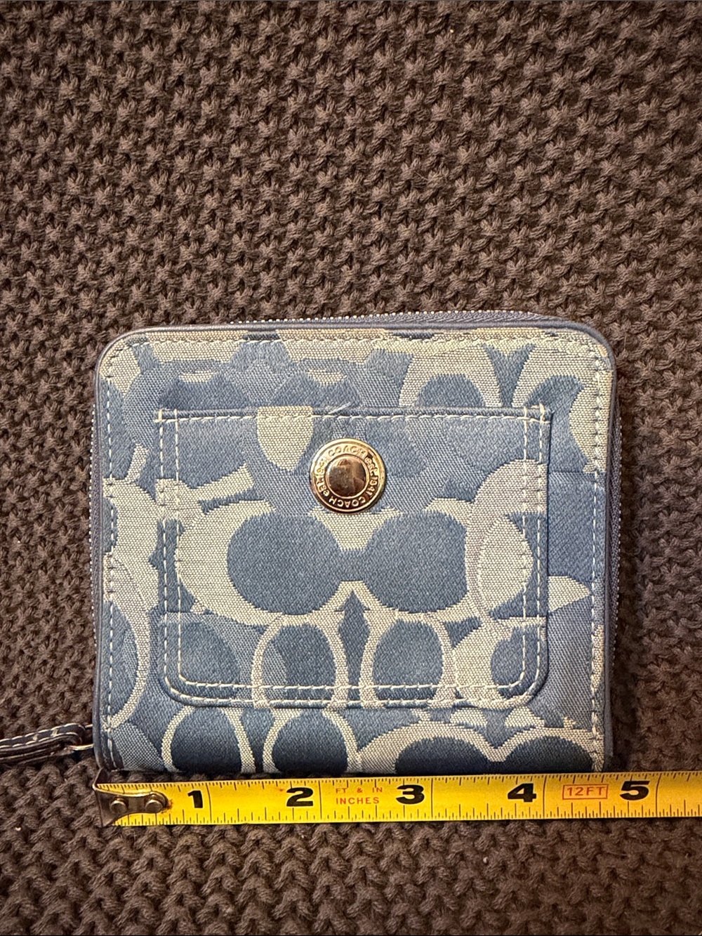Coach Blue Signature Zip Wallet with Front Pocket